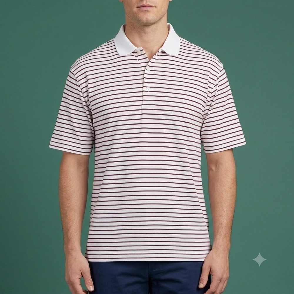 Martin Golf Polo Shirt Mens Medium‎ White Red Striped Pima Cotton Crown Logo